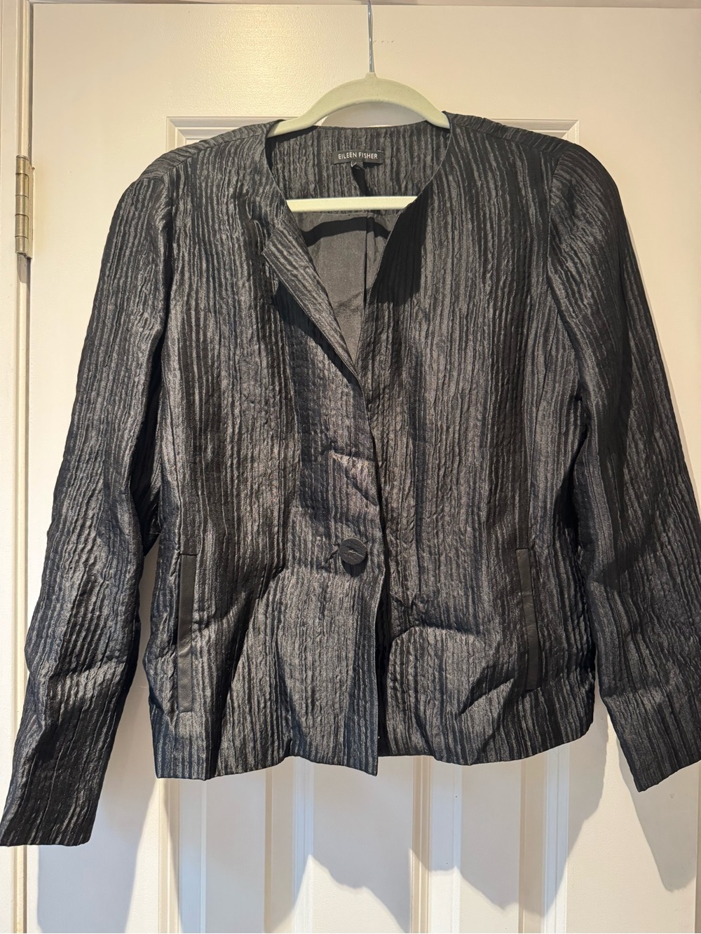 Eileen Fisher Black Silk Textured Blazer Jacket